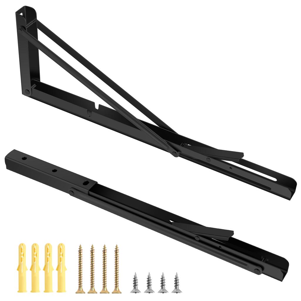 Folding Shelf Brackets - Heavy Duty Metal Collapsible Shelf Bracket for Bench Table, Shelf Hinge Wall Mounted Space Saving DIY B