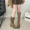 But Knee Boots Women's 2025 Autumn Thin Retro Western Cowboy Boots Thick Heel Knight Boots Medium Tube Stacking Boots