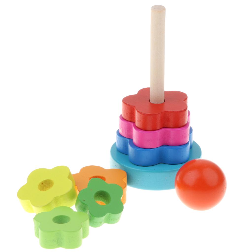 Wooden Rainbow Rings Stacking Tower for Kids, Early Educational Toys Baby Girls Toddlers Boys
