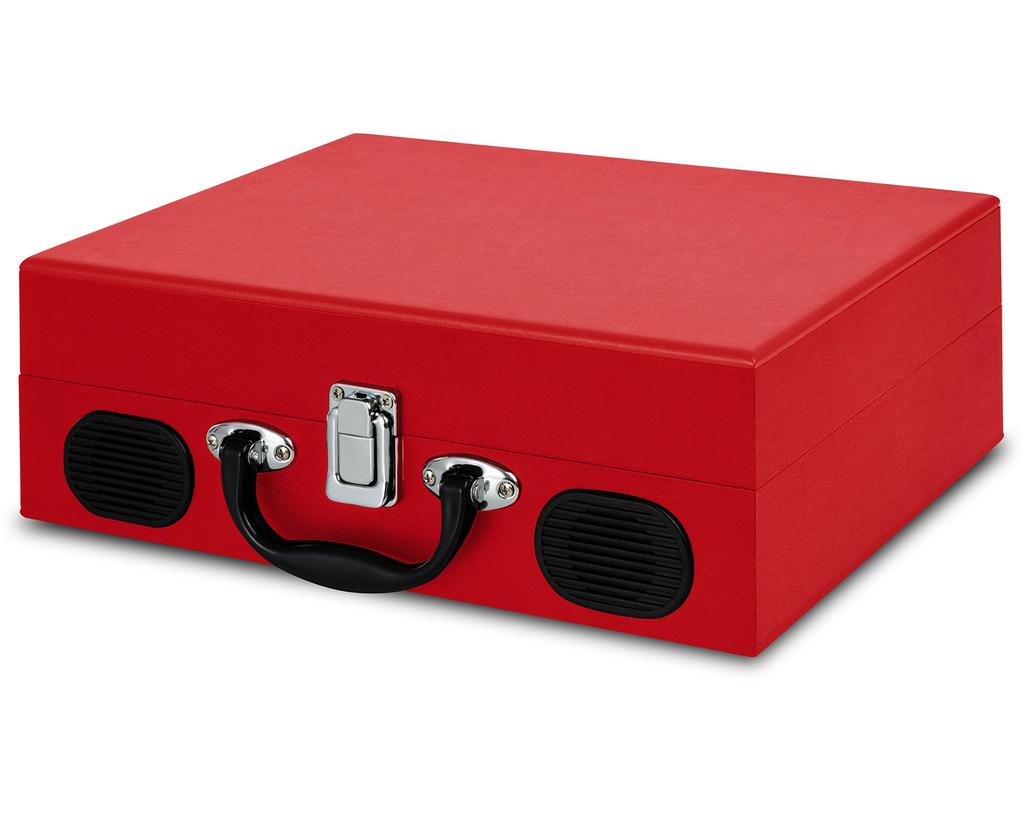 ION Audio Portable record suitcase runs on Vinyl red player, type, built-in speaker, portable, batteries, Transport,