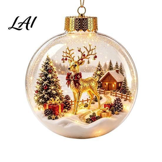 Christmas Tree Garland Accessories Luminous 3D Ball Pendant Transparent Acrylic Hanging Ornament with Indoor Holiday Window Decorations LED