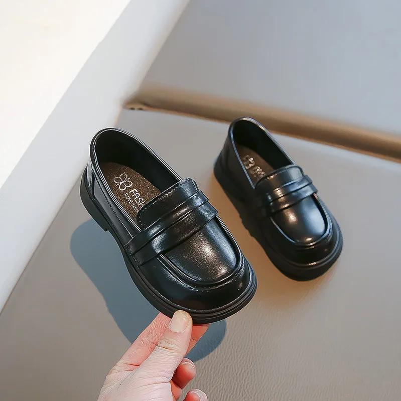 Детская кожаная обувь весна осень мода принцесса обувь для девочек повседневный простой стиль универсальный детский школьный черный лоферы