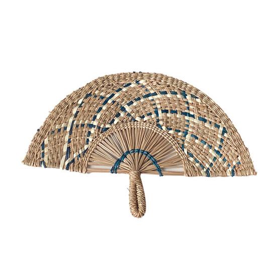 Handmade Straw Weaving Fan Natural Sea Grass Raffia Hand Fan Semicircular Woven Palm Leaf Handheld Fan Summer Cooling Fan Wedding Party Decoration