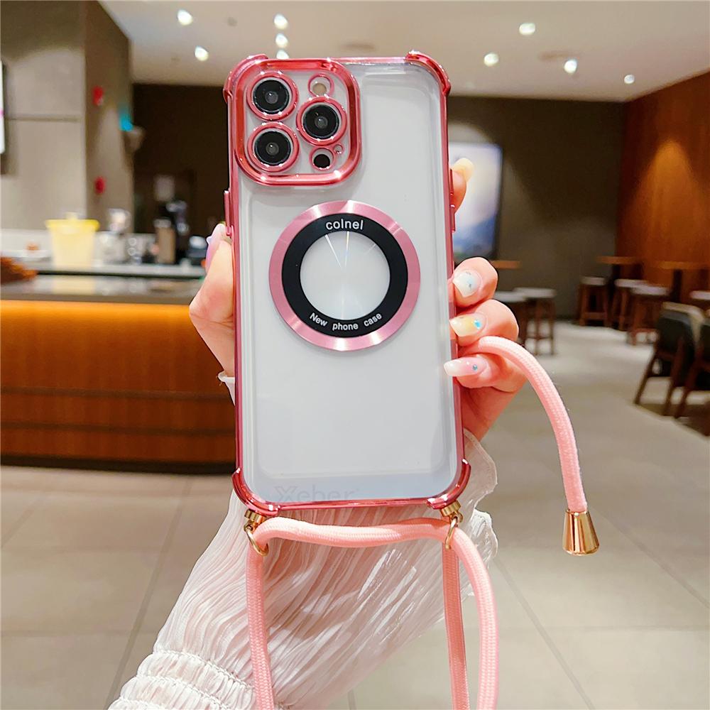Роскошное покрытие, прозрачное ожерелье через плечо, магнитный ремешок для чехла Magsafe для iPhone 14 Pro Max 13 12 11 Plus, защитный чехол для подушки безопасности