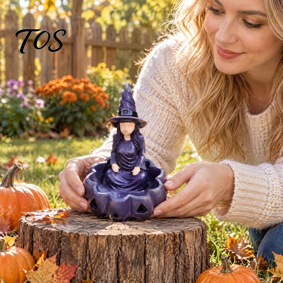 Halloween Party Decoration Meditating Witch Garden Bird Feeder, Resin Sitting Statue Wild Food Station Outdoor Wall Mounted Feeder for Deck Yard Porch