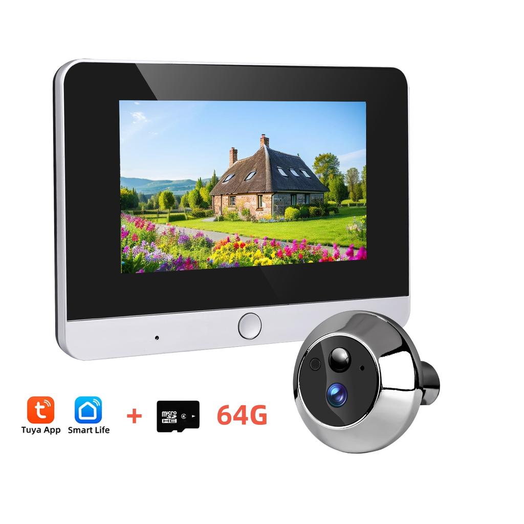 600PA 5 inch LCD Tuya Smart Doorbell Video Door Peepholes 2.4G Wifi 1080P Security Home Door Camera 10000mah Battery 24-hour Recording