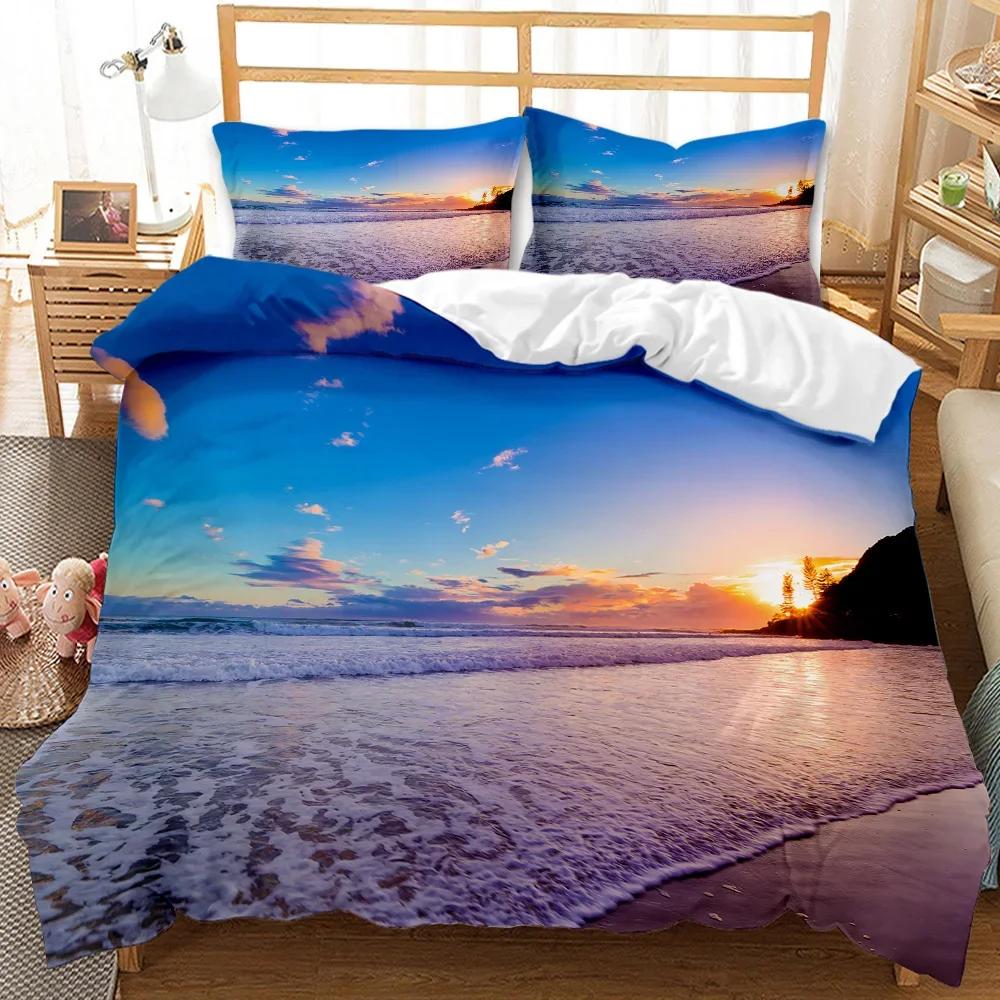 Beach Themed Bedding Set Blue Ocean Duvet Cover Set Starfish Coastal Bedding Beach Queen/King/Full Polyester Comforter Cover
