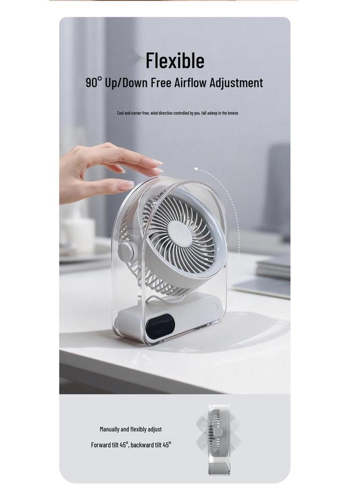 2026 USB Rechargeable Desktop Fan with Detachable Brushless Motor, Silent Operation, Digital Display, and Enhanced Airflow