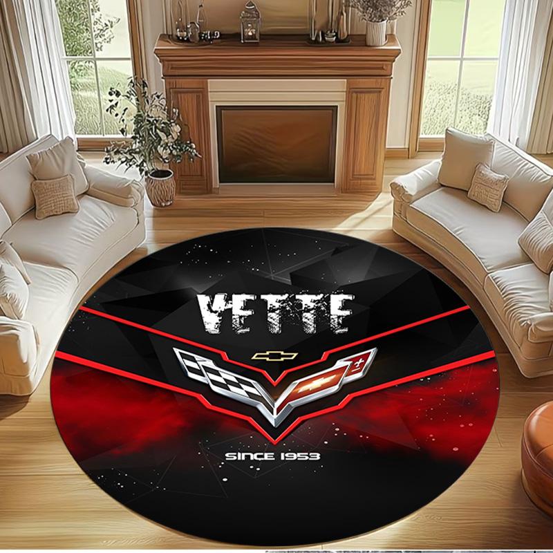 Chevrolet Corvette Print Round Rug, Washable Floor Carpet, For Entryway Dorm Laundry Room Office Study, Home Decor Birthday Christmas Gift