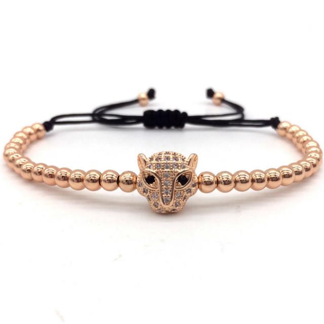 Браслет с подвеской в виде головы леопарда, мужской роскошный регулируемый плетеный макраме-браслет из бисера для мужчин, ювелирный подарок