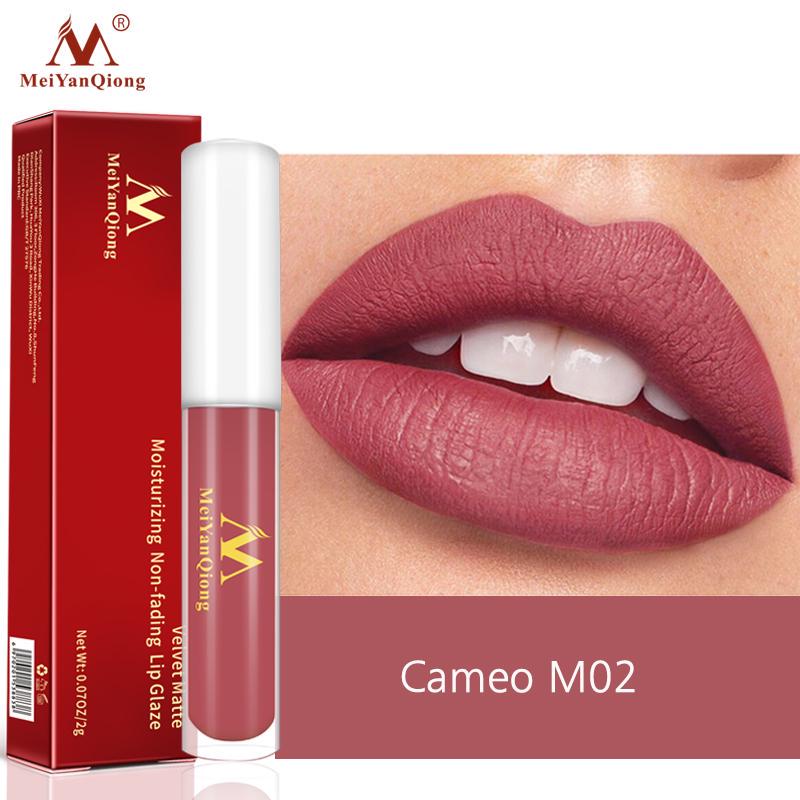 MeiYanQiong Блеск для губ Матовый блеск для губ Бархатистая губная помада Жидкий матовый водостойкий оттенок для губ Полный и насыщенный сексуальный макияж для губ Косметика