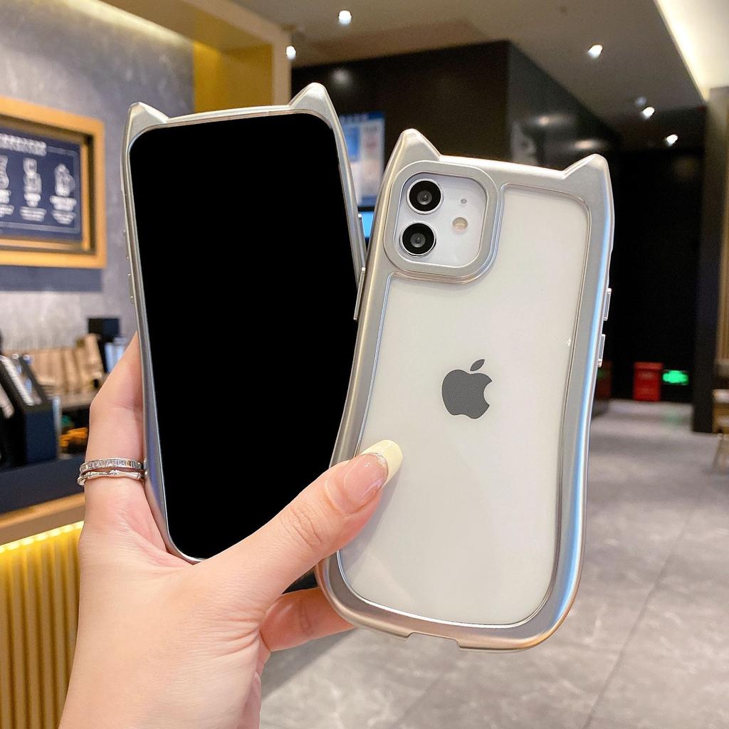 Apple 16pro Гальванизированная серебристая рамка Кошачьи ушки 15promax Полностью закрывающий чехол для мобильного телефона 14 Защитный чехол
