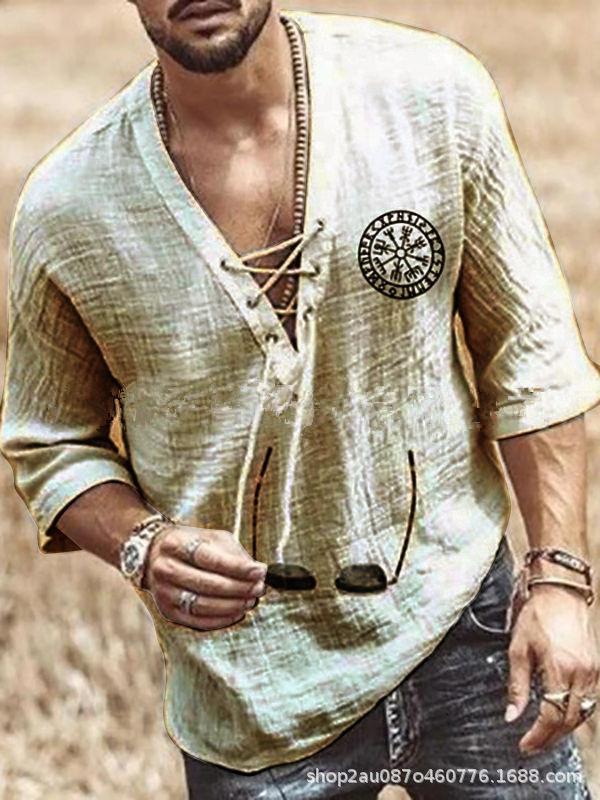 European and American New Printed Men's Chest Strap Medium Sleeve T-shirt Shirt In Stock