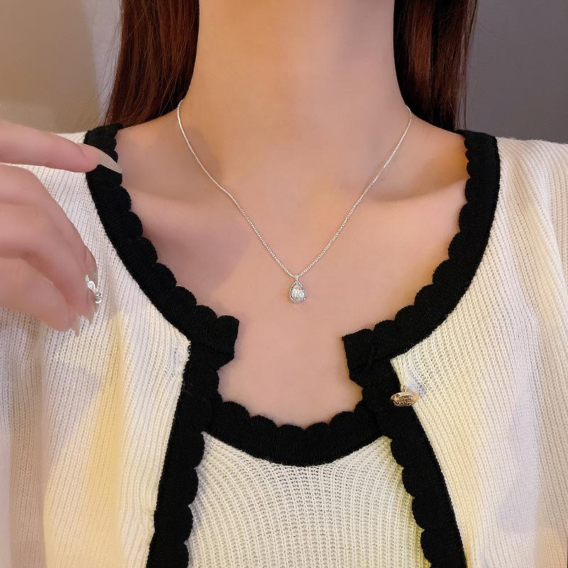 Jwer серебряный цвет лунный камень капля воды кулон свитер ожерелье Шарм для женщин и девочек Ins модные винтажные вечерние украшения в стиле панк подарки