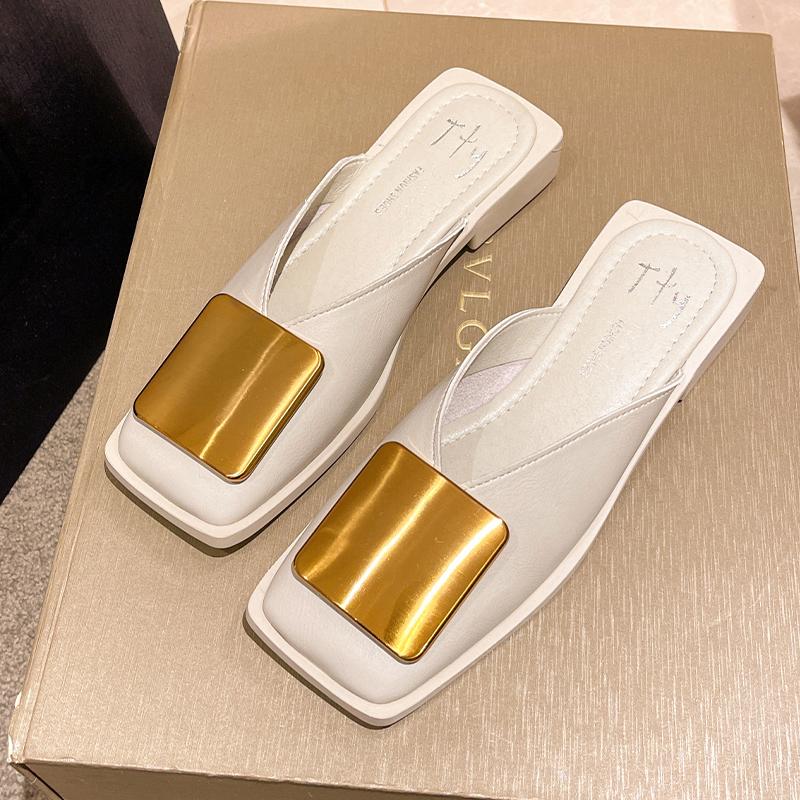Summer Flats Mules Slippers Fashion Slingback Sandals New Trend Square Toe Shoes Ladies Casual Cozy Slides Women Flip -Flops