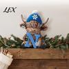 Elegant Seasonal Ornament 4Pcs Christmas Highland Cow Figurine, Winter Blue Yak Statues with Snowflakes Xmas Unique Room Accent Hats, Farmhouse