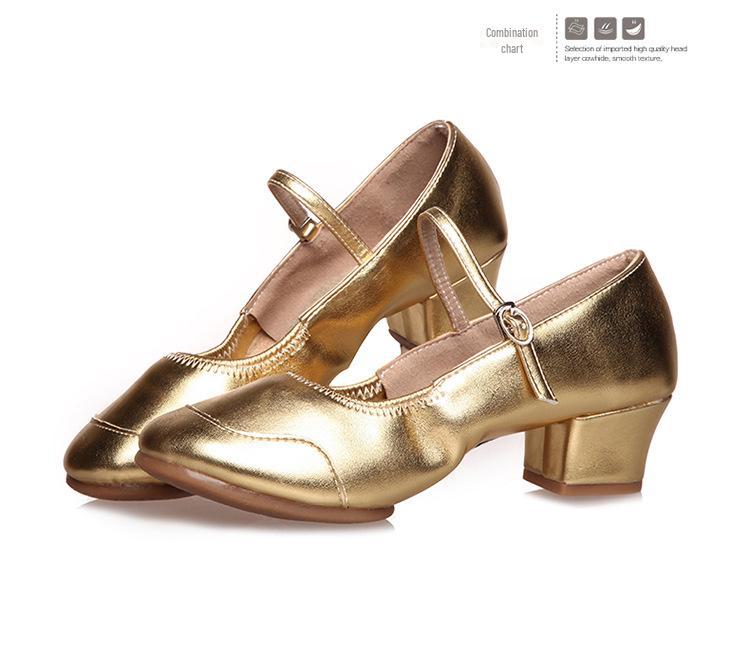 Женские серебристые туфли для бальных танцев на мягкой подошве со средним каблуком