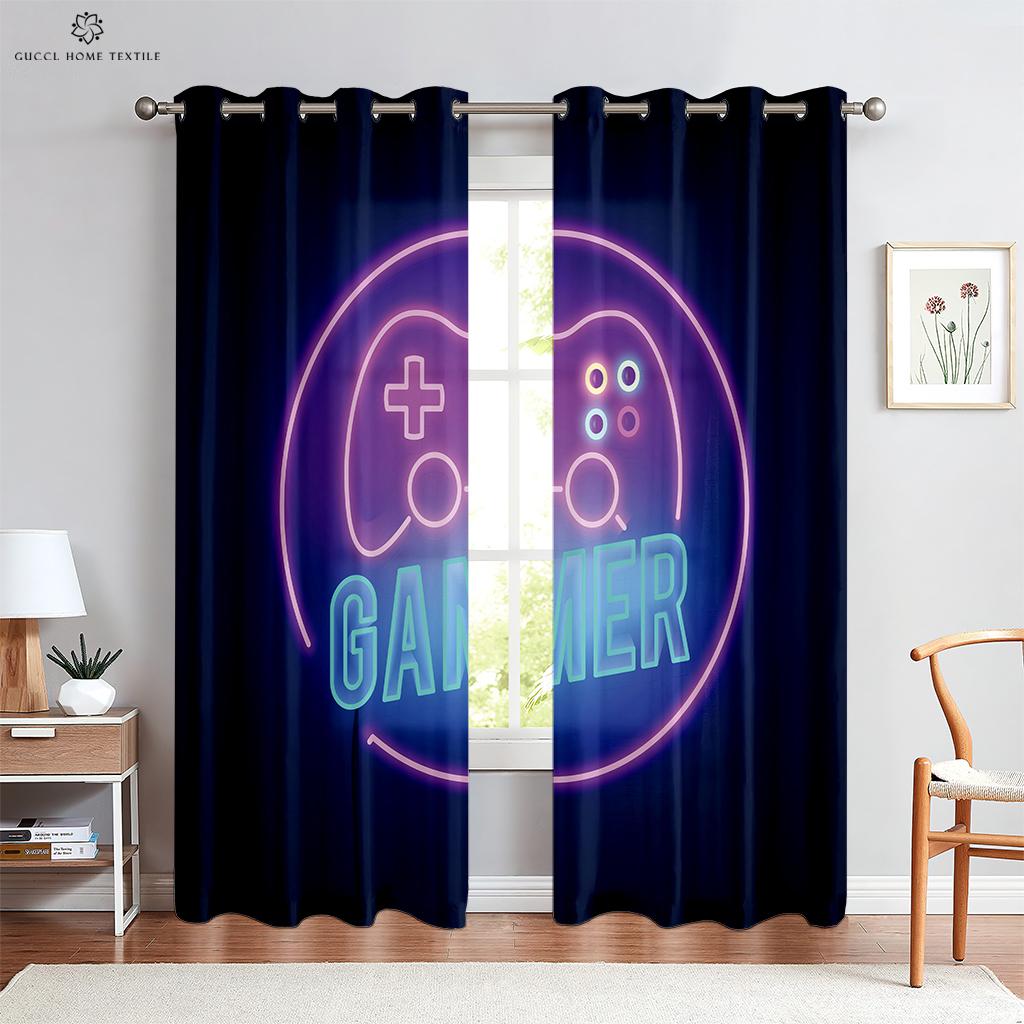 E-Sports Room Curtains Cool Game Handle Printed Curtains Dark Cool Rod Pocket Game Room Living Room Decoration Can Be Customized
