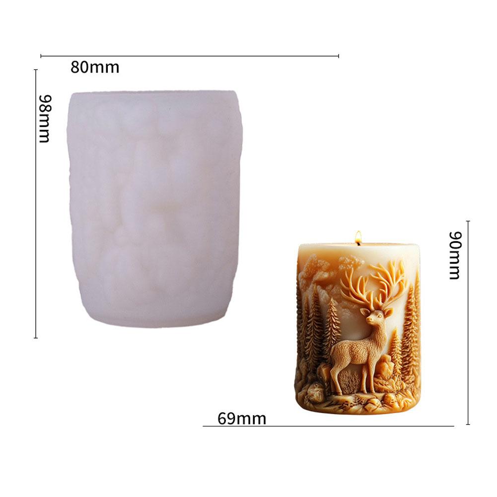 Силиконовая форма для цилиндрической свечи в виде лесного лося, форма для рождественской свечи в виде оленя и кедра, форма для ароматерапевтической гипсовой свечи ручной работы.