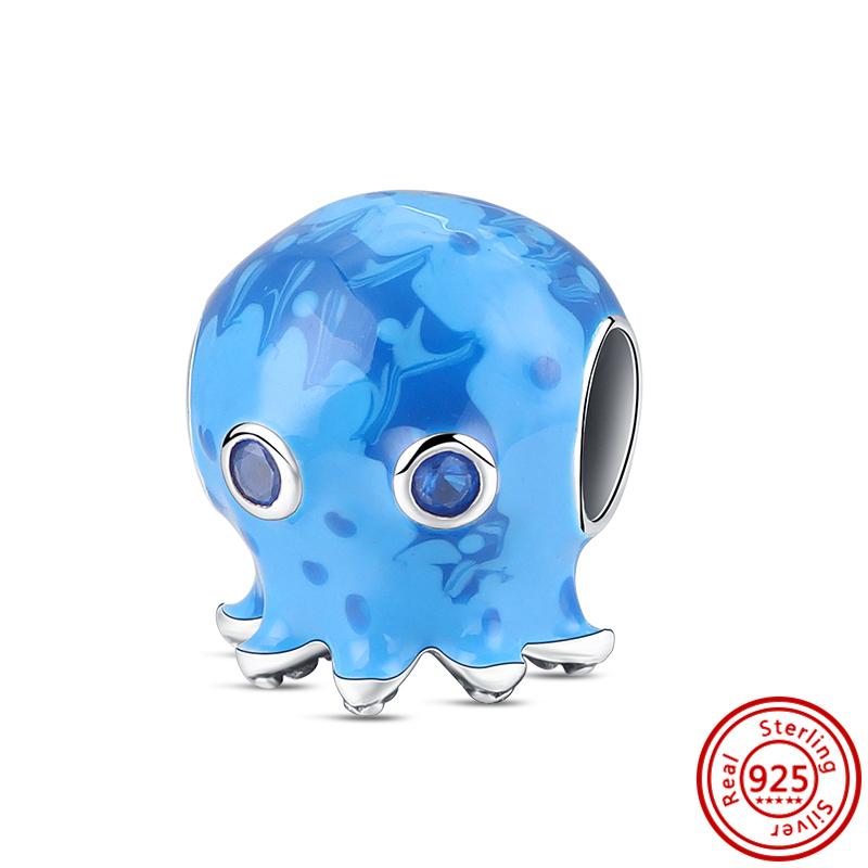 925 Silver Hermit Crab Gecko Jellyfish Dolphin Turtle Pendant Sky Blue Beads Fit Original Charms Bracelet Europe Jewelry