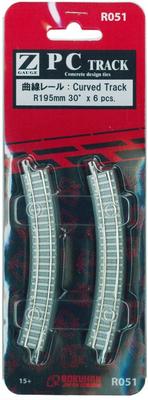 Rokuhan Z Gauge R051 PC Трек Изогнутая рельса R195-30° (Пакет 6)