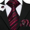 Ties for Men Necktie Hankerchief Cufflinks Set Burgundy Striped Jacquard Wedding