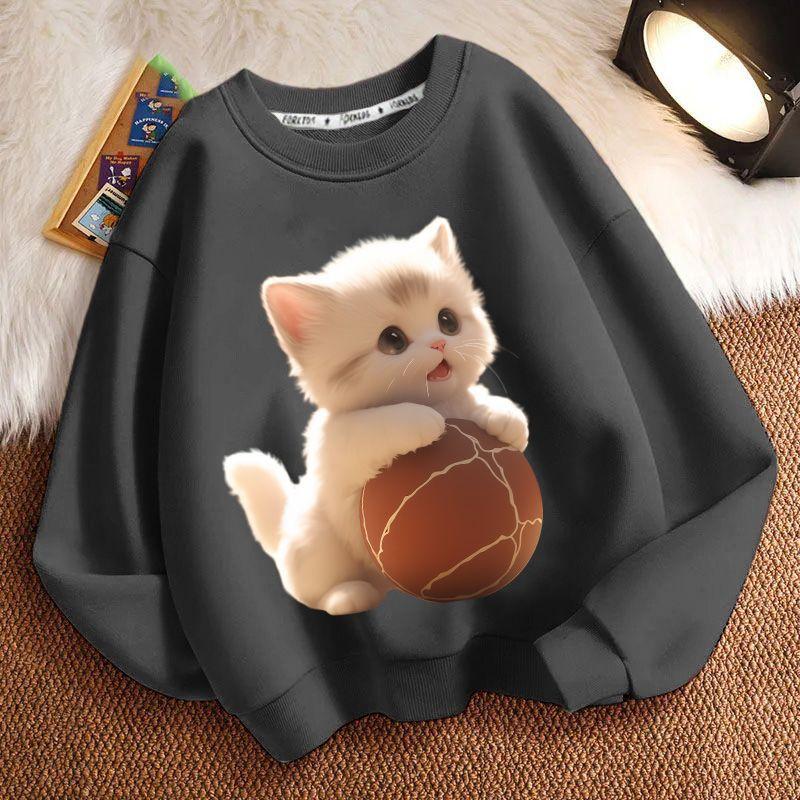 Cute Cat Hoodies for Children In Autumn and Winter, Casual Long-sleeved Round-neck Hoodies for Boys and Girls