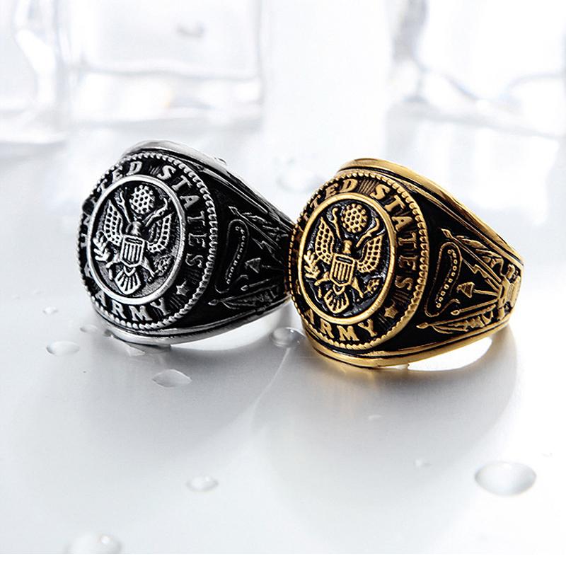 Винтажное мужское кольцо армии США из золота/цветной нержавеющей стали с изображением орла морской пехоты США, мужское модное ювелирное украшение