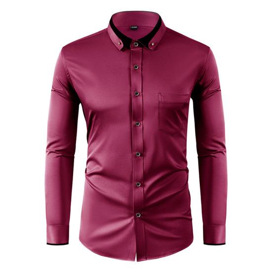 Мужская Классическая Рубашка На Пуговицах С Длинным Рукавом Лацканы Стразы Приталенная Формальная Рубашка для Бизнеса Свадьбы Вечеринки Выпускного