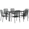 7 Piece Outdoor Dining Set in Black Cotton Rope and Steel
