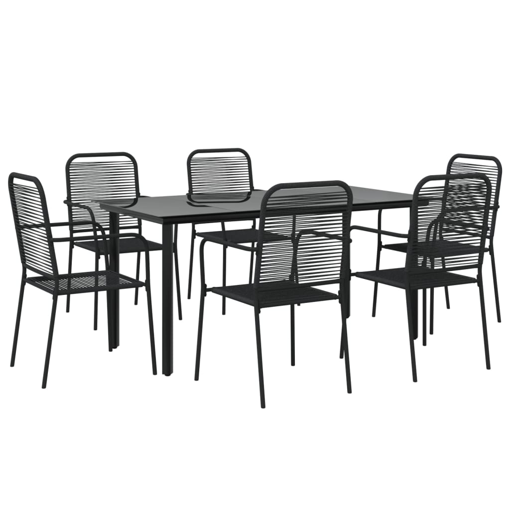 7 Piece Outdoor Dining Set in Black Cotton Rope and Steel