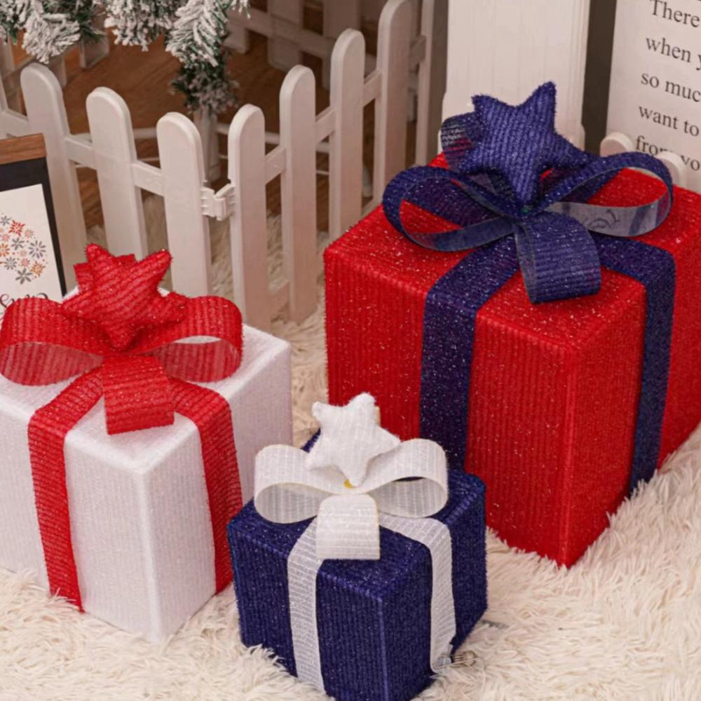 3Pcs Christmas Glowing Decoration Lighted Gift Boxes Set Xmas Lighting Box Party Home Scene Layout