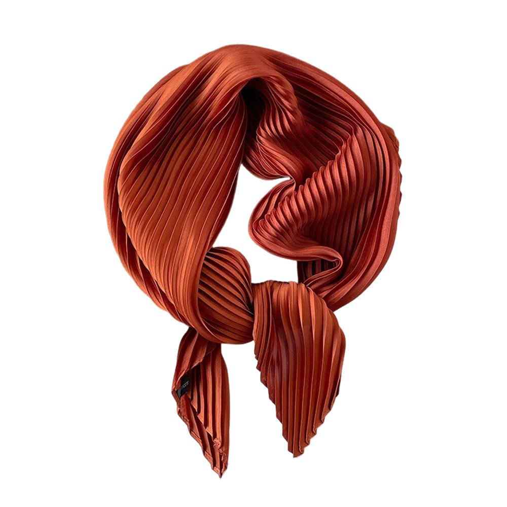 70Cm Pleated Silk Scarf Solid Color Small Square Scarf Women'S Plain Color Four Seasons Light And Thin Scarf Spring And Autumn Professional Decorative
