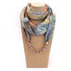 Fashionable Printed Chiffon Scarf Necklace with Crystal Beads – Elegant Women’s Statement Accessory for Everyday Wear