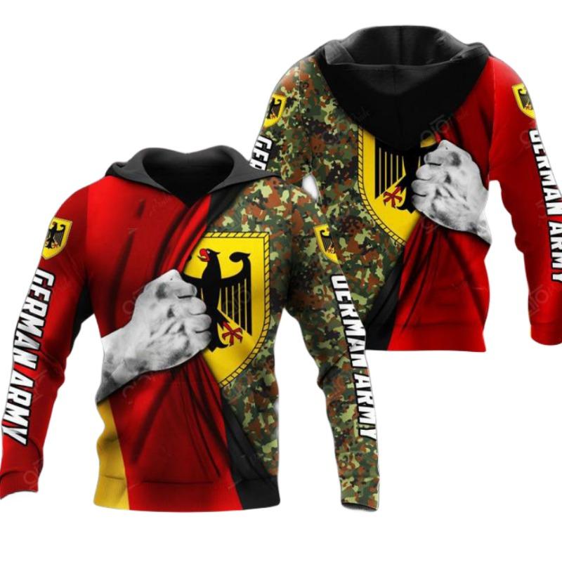 Немецкий камуфляж 3D печатный капюшон с бесплатным индивидуальным именем мужской пуловер осенняя мода свитшот с рисунком флага свободные топы