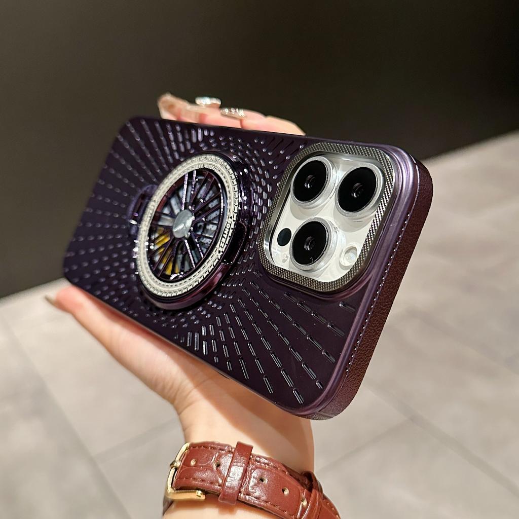 For iPhone 16 Pro Case Compatible with MagSafe Gyroscope Kickstand Heat Dissipation PC Back Cover