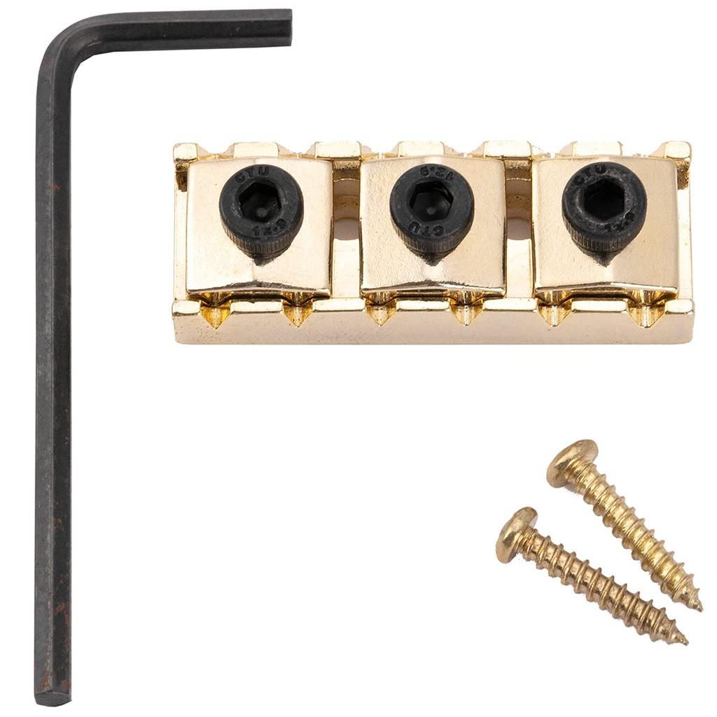 Musiclily Pro 43mm Guitar Locking Nut R3 Steel Floyd Rose Tremolo Bridge for Electric Gold Guitars,
