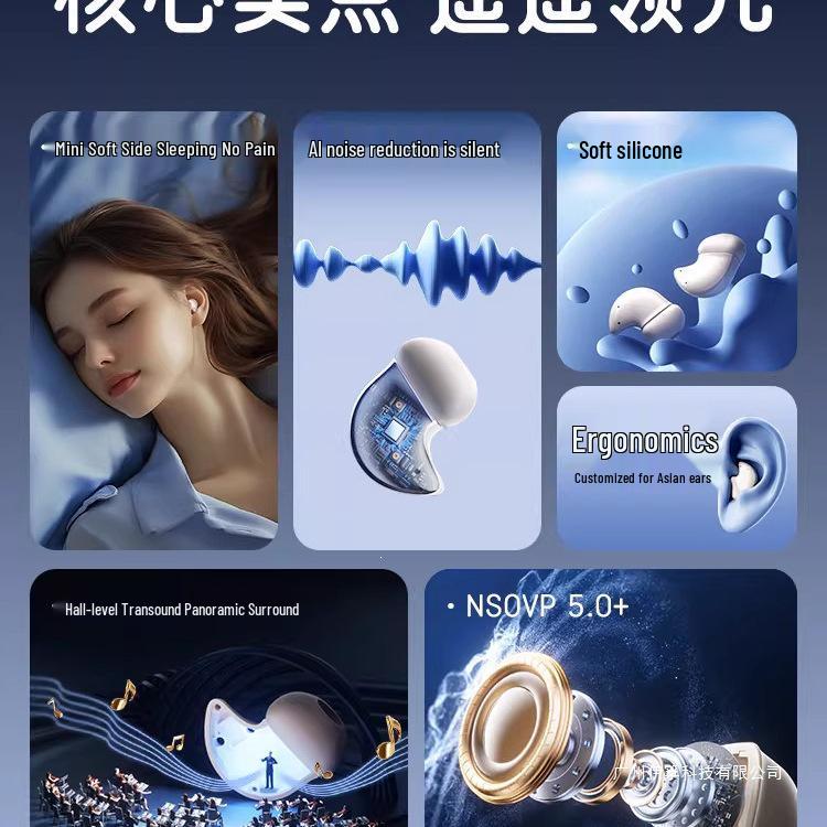 2026 Bluetooth-наушники с шумоподавлением: Долгое время работы от батареи, Безопасно для сна, Водонепроницаемые, Внутриканальные с костной проводимостью для спорта