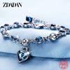925 Sterling Silver Charm Sapphire Heart Bracelet Chain for Women Fashion Engagement Party Jewelry Gift