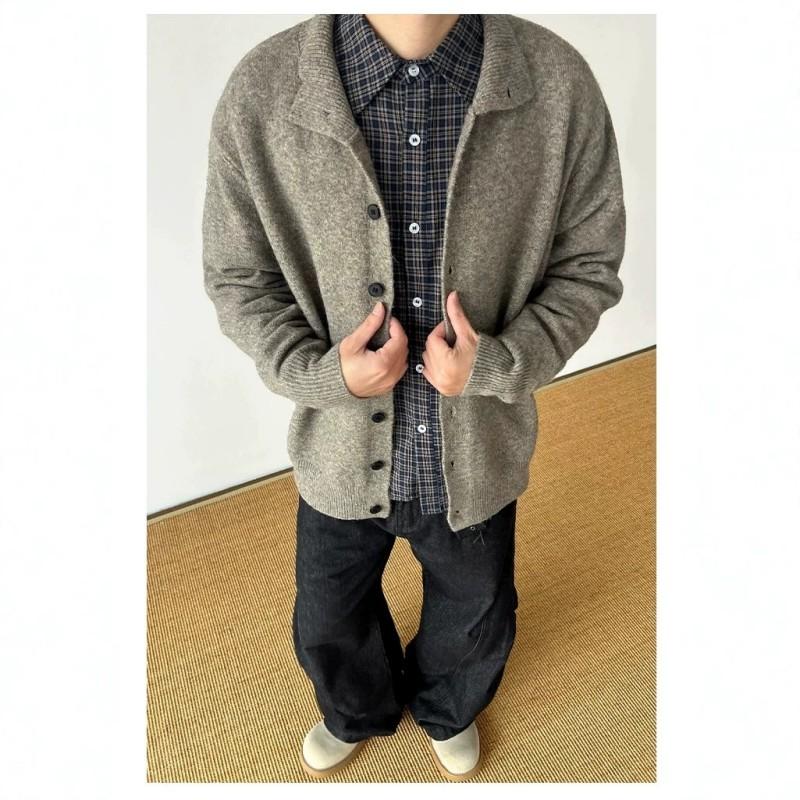 Vintage Japanese Style Stand Collar Knit Cardigan Solid Color Loose Fit Single Breasted Sweater Top Women