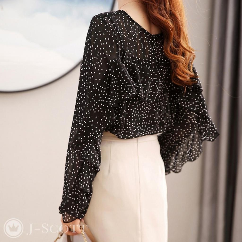 Blouse with Inner Dot Long Round Sleeve No Long Polyester Printed Weight Easy Thick Long Sleeve Summer Sleeve Conscious [J-Scott] Women's Cami,