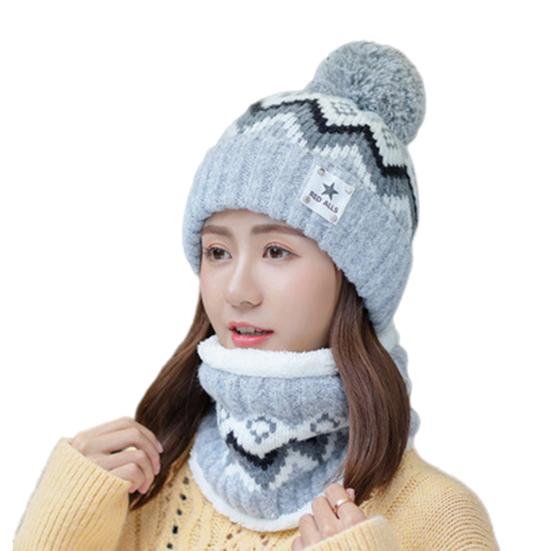 2 шт./комплект, женская зимняя шапка и шарф, плюшевый декоративный мяч, контрастный цвет, толстая плюшевая линия, морозостойкая шапочка для катания на лыжах, катания на коньках, езды на велосипеде, шея, защитная кепка