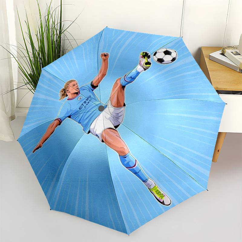 Soccer Player Action Outdoor Automatic Umbrella Compact 8-Rib Lightweight Compact Design Travel Essential Fashion Lovers Gift for Festivals
