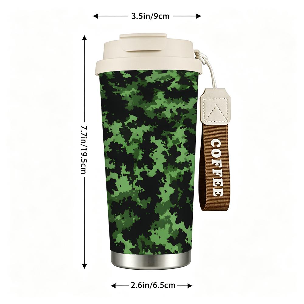 Green Camouflage Pattern Stainless Steel Insulated Coffee Tumbler Vacuum Travel Mug Leakproof Cup for Outdoor Camping Hiking