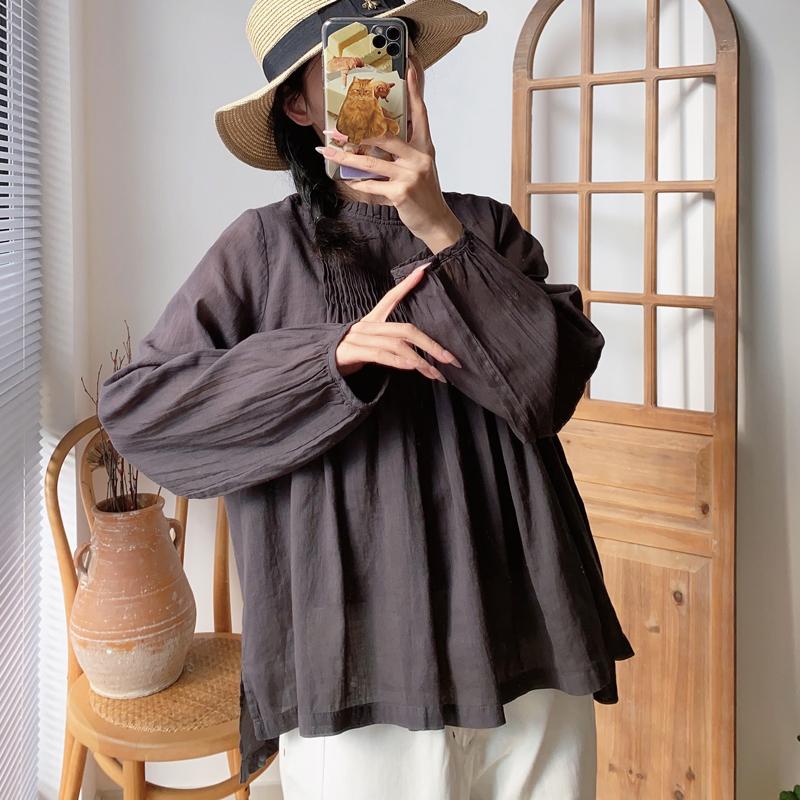 Johnature Весенние рубашки рами, винтажные корейские пуловеры с двойным кружевом и воротником-стойкой, свободные нерегулярные женские блузки