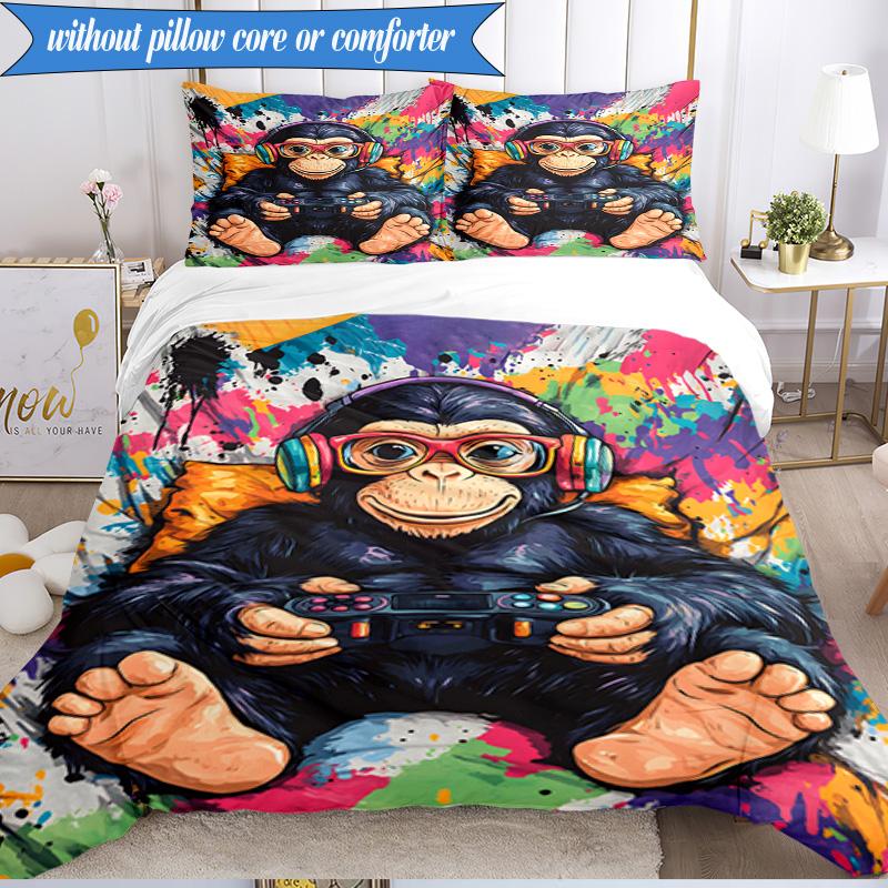 3PCS Monkey Gamer Adventure Bedding Set,Including 1pc Duvet Cover And 2pcs Pillowcases Perfect for Bedroom, Dormitory, Fan Christmas gift