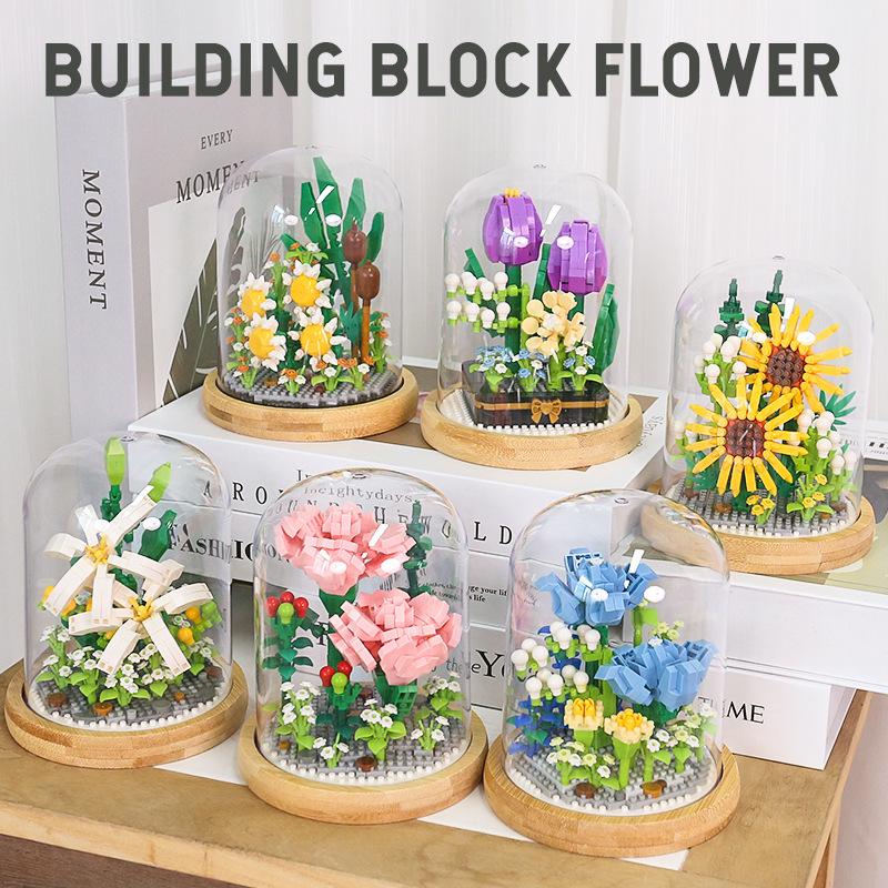 Micro Particle Building Blocks: Sunflower and Rose Bouquet for Valentine's, Qixi, Teacher's Day, and Christmas.