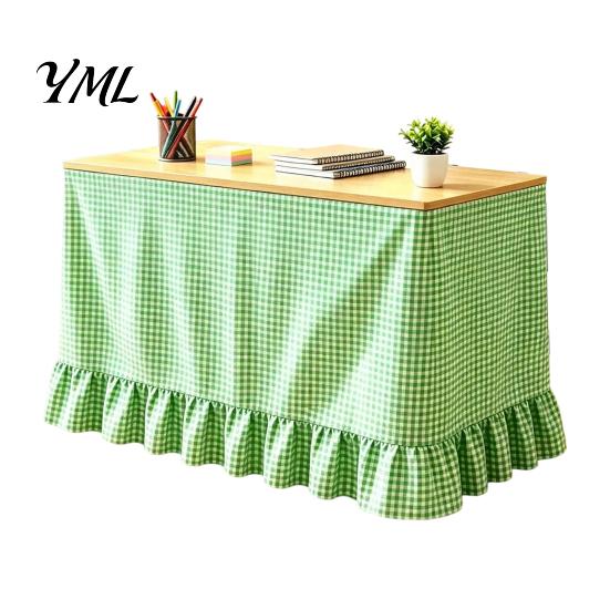 School Desk Cover Gingham Ruffled Table Skirt, Cottagecore Teacher Skirt for Classroom, Classroom Decor Accessories Plaid Tablecloth Birthday Wedding