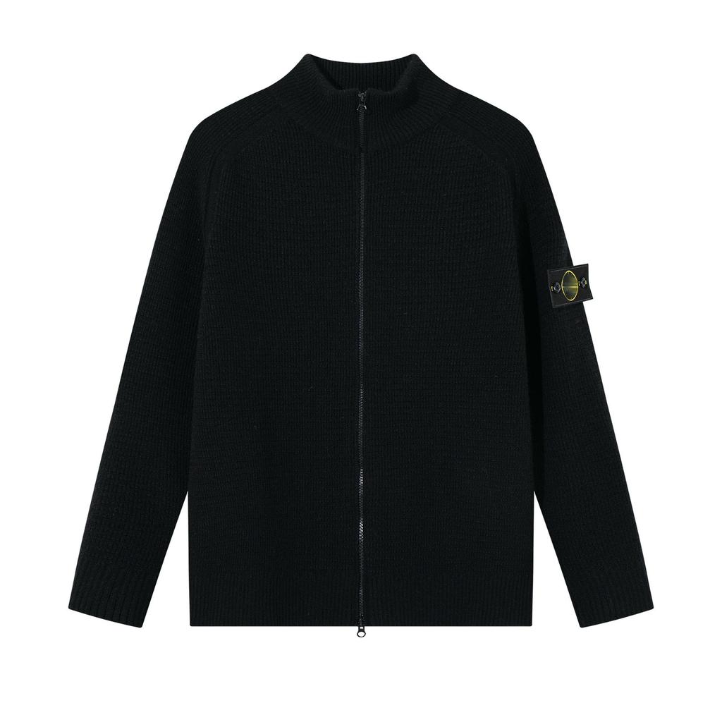 STONE Унисекс Кардиган на молнии с воротником-стойкой и нашивкой Вязаный свитер для осени/зимы