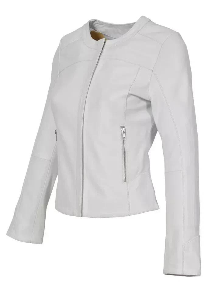 New Trendy Women Stylish Jacket White Leather Lambskin Handmade Casual Soft Fit